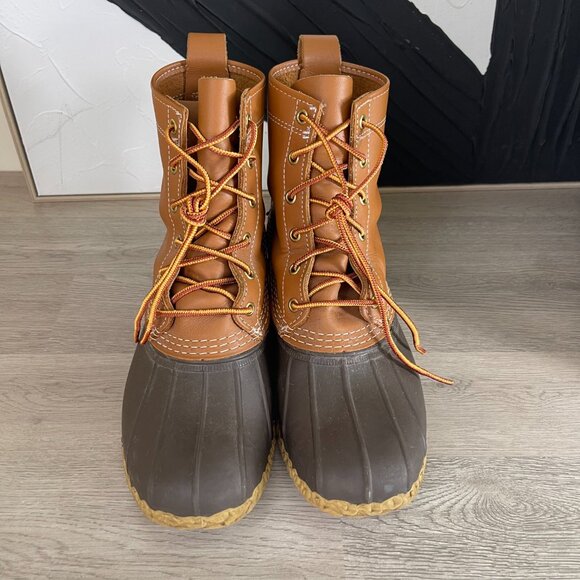 Women's LL BEAN Bean Boots Size 8 USA Maine Brown Tan Leather Rubber Duck 8" - Picture 3 of 9